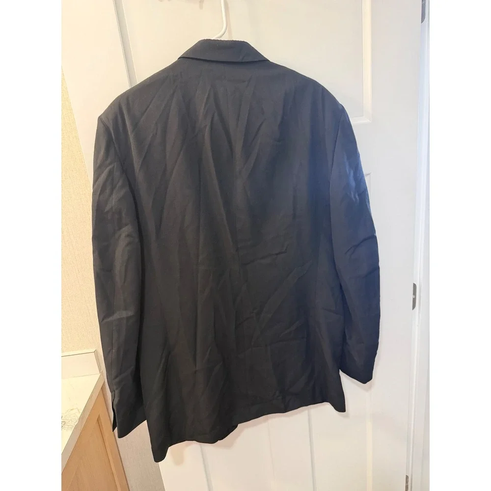 City Streets Mens Black Worsted Wool Blend 3 Button Suit Jacket Blazer 42L